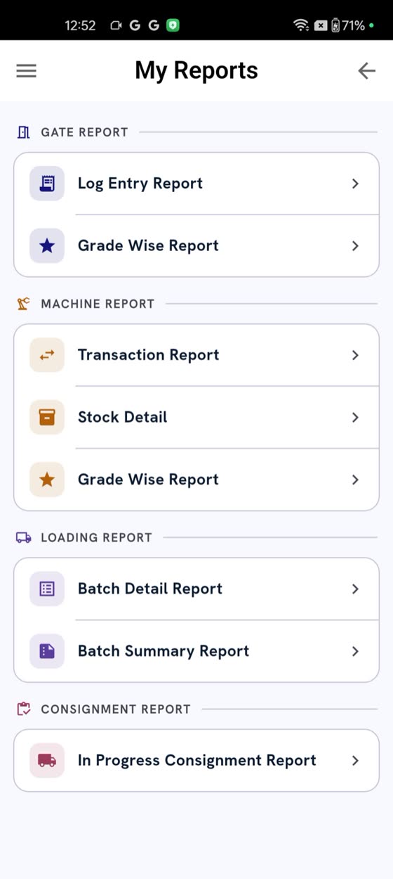 My Reports on the phone: gate, machine, loading and consignment reports